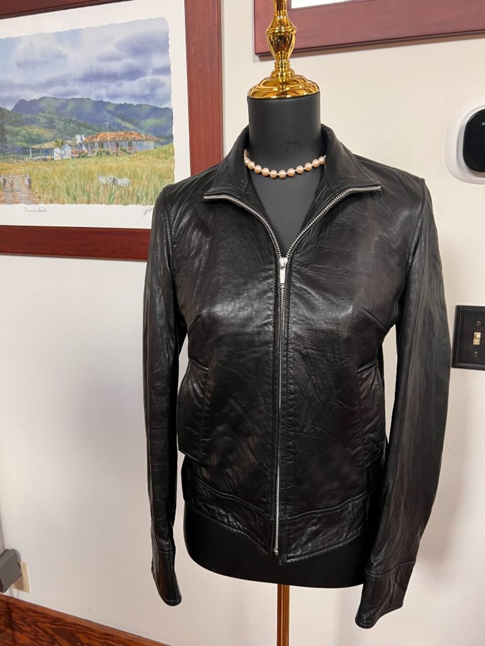 Vintage Banana Republic 100% Genuine Leather Zip-Up Jacket Black Women's Small